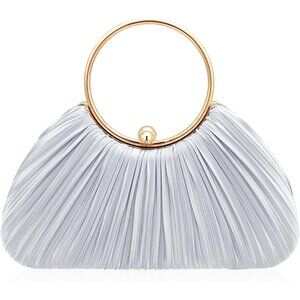 Women's Silver Pleated Evening Party Prom Wedding Dinner Luxury Clutch Bag
